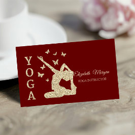 Cartão De Visita Instrutora de Yoga, Mulher Brilho Dourado