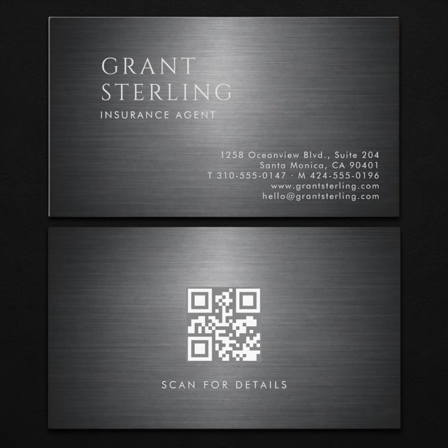 Cartão De Visita Insurance Agent Metallic QR Code (Criador carregado)