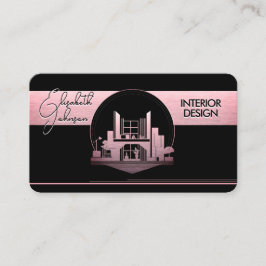 Cartão De Visita Interior Design or Architect Logo Black and Rose