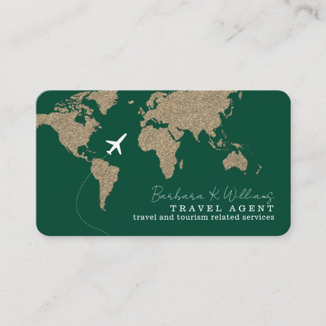 Cartão De Visita International Travel Agent World Map dark-green (Frente)