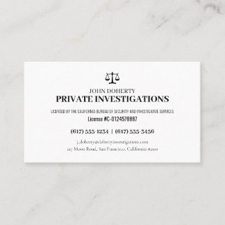 Cartão De Visita Investigações Privadas | Detetive Professional