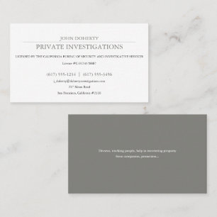 Cartão De Visita Investigações Privadas   Detetive Professional