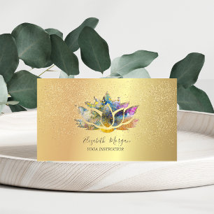 Cartão De Visita Ioga Confete Dourado Lótus Colorido Elegante