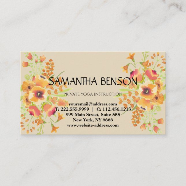 Cartão De Visita Ioga de ilustração floral de Aquarela moderna Eleg (Frente)