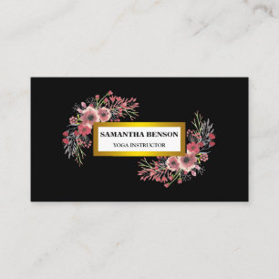 Cartão De Visita Ioga de ilustração floral de Aquarela moderna Eleg