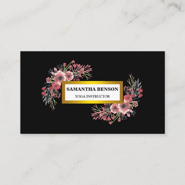 Cartão De Visita Ioga de ilustração floral de Aquarela moderna Eleg (Frente)
