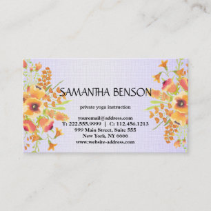 Cartão De Visita Ioga de ilustração floral de Aquarela moderna Eleg