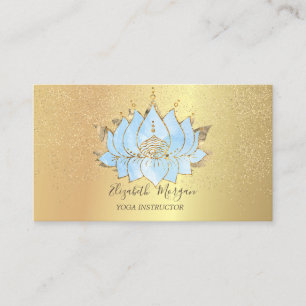 Cartão De Visita Ioga Elegante Lótus Azul Confete Dourado
