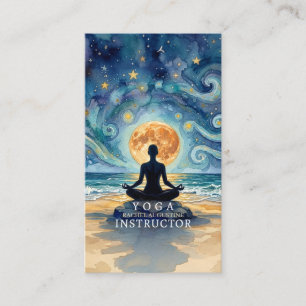 Cartão De Visita Ioga Meditação Céu Noturno Estrelado Lua Praia Oce