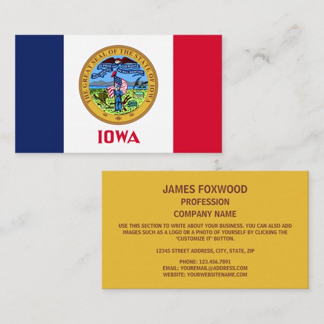 Cartão De Visita Iowan Flag & Seal, Flag of Iowa (Frente/Verso)