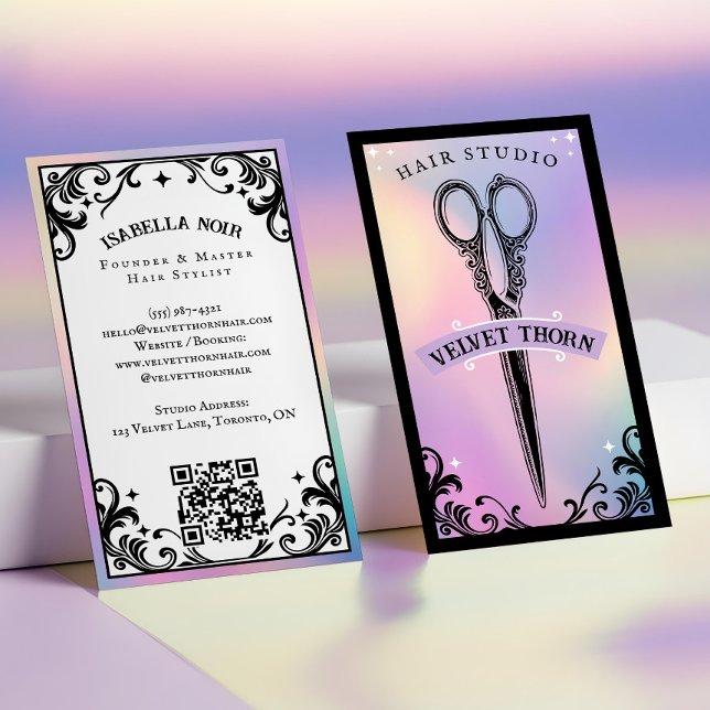 Cartão De Visita Iridescent holographic Hair Stylist Beauty Salon (Iridescent holographic Hair Stylist Beauty Salon Business Card)