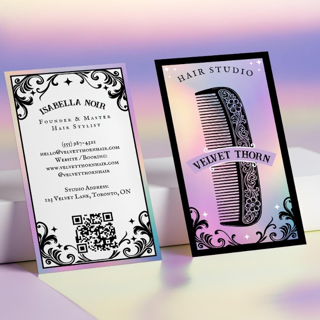Cartão De Visita Iridescent holographic Hair Stylist Beauty Salon (Iridescent holographic Hair Stylist Beauty Salon Business Card)