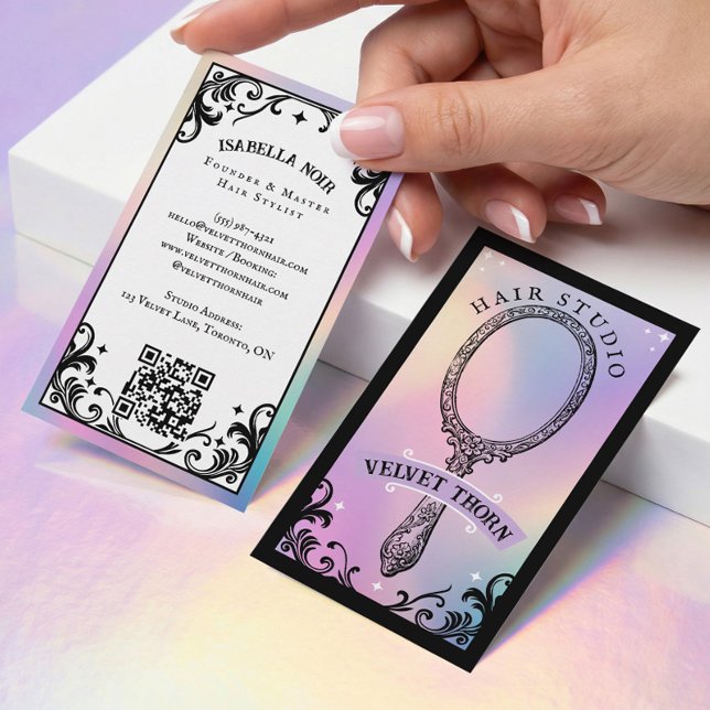 Cartão De Visita Iridescent holographic Hair Stylist Beauty Salon (Iridescent holographic Hair Stylist Beauty Salon Business Card)