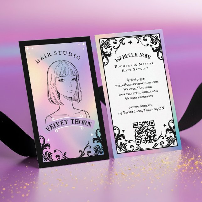 Cartão De Visita Iridescent holographic Hair Stylist Beauty Salon (Iridescent holographic Hair Stylist Beauty Salon Business Card)