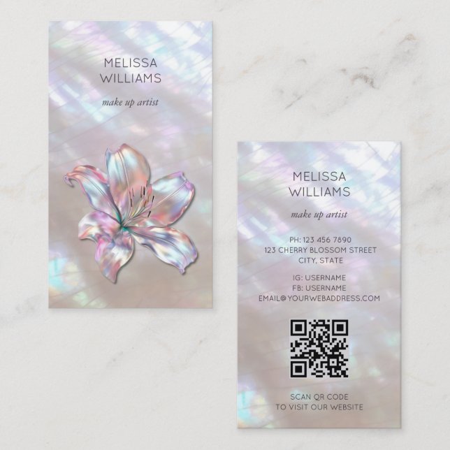 Cartão De Visita  Iridescent Holographic  Lily Qr  Code (Frente/Verso)