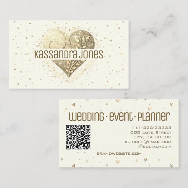 Cartão De Visita Ivory White Cream Glitter Love Heart Shic (Frente/Verso)