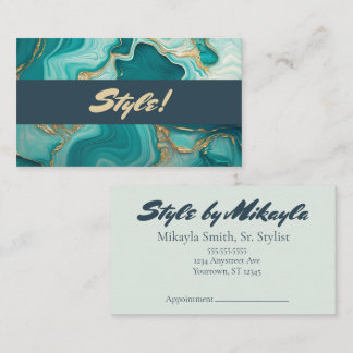 Cartão De Visita Jade Green and Gold Marble Style Beauty Hair Nails