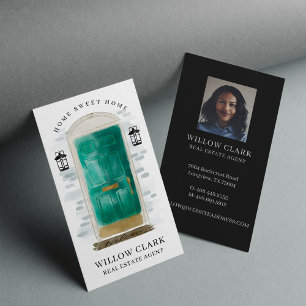 Cartão De Visita Jade Green Watercolor Front Door Imóveis Portas