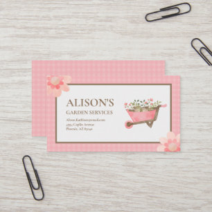 Cartão De Visita Jardim de Aquarela de Gingham, Rosa Elegante