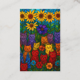 Cartão De Visita Jardim de Girasóis com Gatos em Arte de Vidro Esta