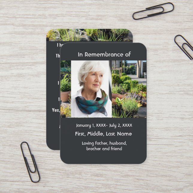 Cartão De Visita Jardim de Jardinagem de Bolso Memorial (Frente/Verso In Situ)