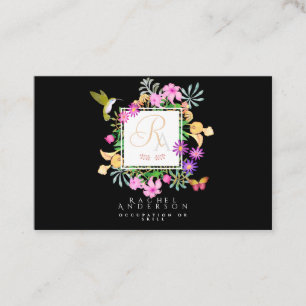 Cartão De Visita Jardim Floral Preto Horizontal