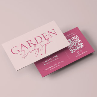 Cartão De Visita Jardim Minimalista Paisagem Elegante Artista Rosa