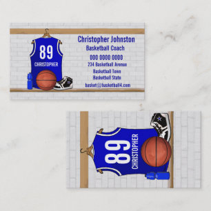 Cartão De Visita Jérsei azul e branco personalizado do basquetebol