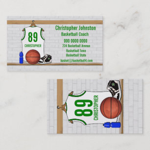 Cartão De Visita Jérsei branco e verde personalizado do basquetebo