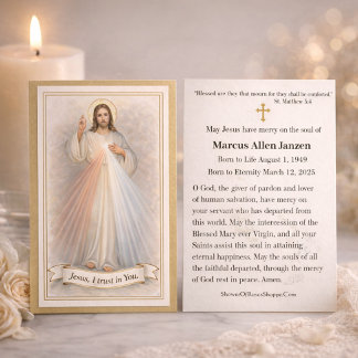 Cartão De Visita Jesus Divine Mercy Funeral Memorial Prayer Cards