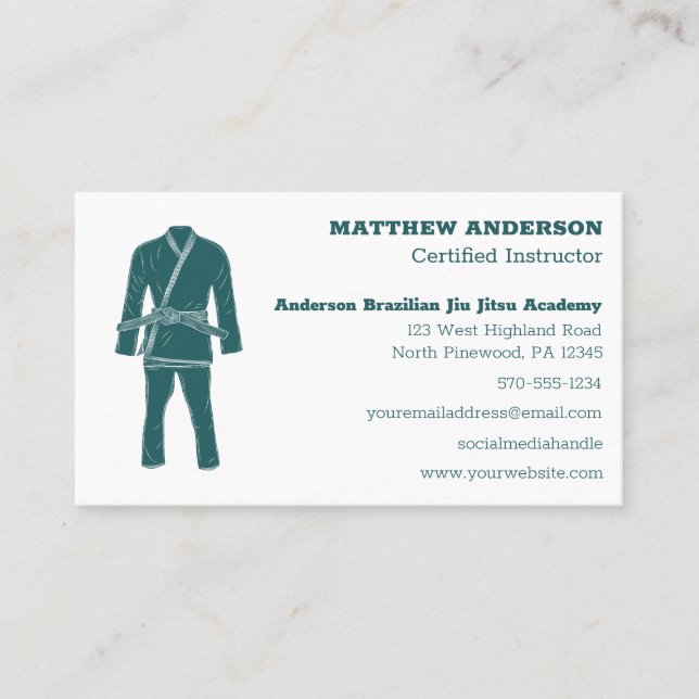 Cartão De Visita Jiu Jitsu BJJ Instrutor Teal (Frente)