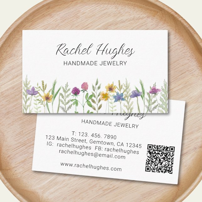 Cartão De Visita Joalheiro Código QR Floral (Criador carregado)