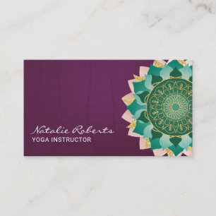 Cartão De Visita Joga Instrutor Teal Mandala Flower Vintage Roxo