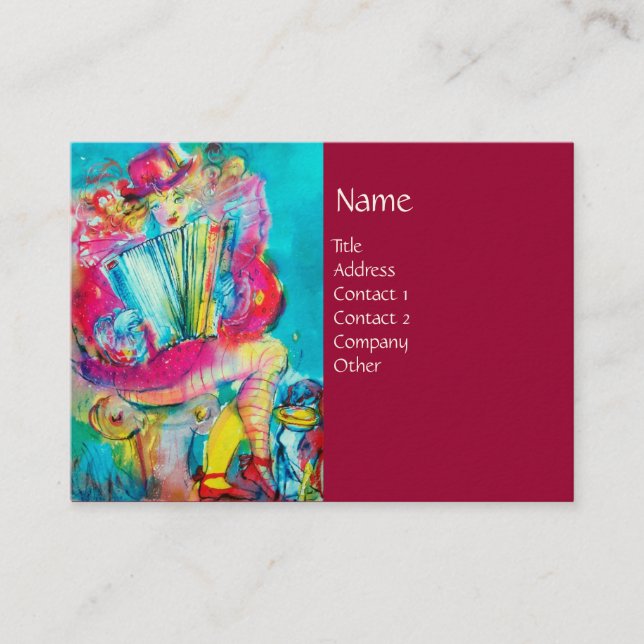 Cartão De Visita JOGADOR DE ACCORDION NA NOITE, vermelho (Frente)