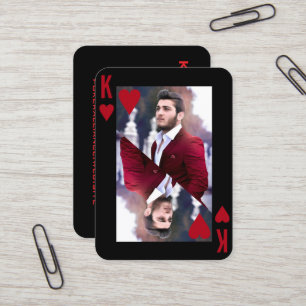 Cartão De Visita Jogador de Poker Black Red Photo King of Hearts