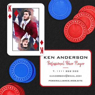 Cartão De Visita Jogador de Poker Branco Vermelho de Foto do Rei do