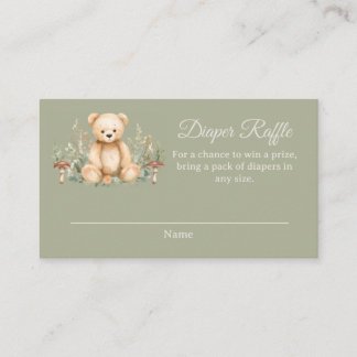 Cartão De Visita Jogo de Rifas de Fraldas Teddy Bear Woodland Sage