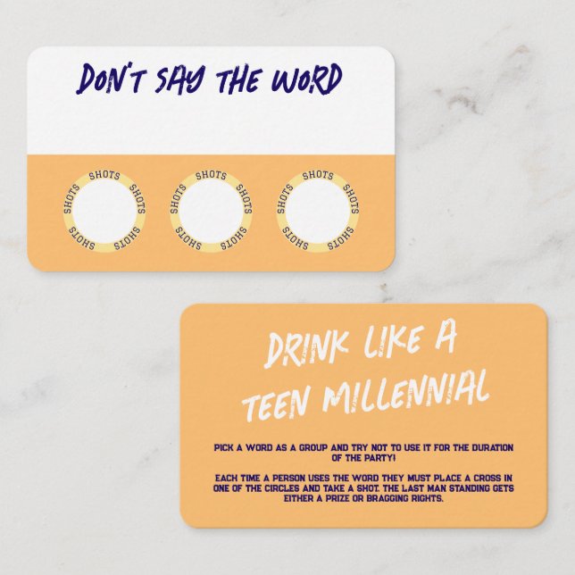 Cartão De Visita Jogos De Bebendo Divertidos Para Os Partidos (Frente/Verso)