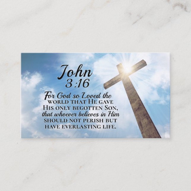 Cartão De Visita John 3:16 Deus tão adorou a Cruz Mundial de Madeir (Frente)
