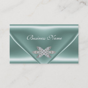 Cartão De Visita Joia de Diamante Prateado Verde Menta Elegante
