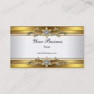 Cartão De Visita Joia Elegante Clássica Branca Dourada