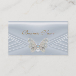 Cartão De Visita Joia Elegante de Borboleta de Diamante Prata Azul