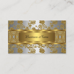 Cartão De Visita Joia Floral Prateada Cinza Dourada Clássica Elegan