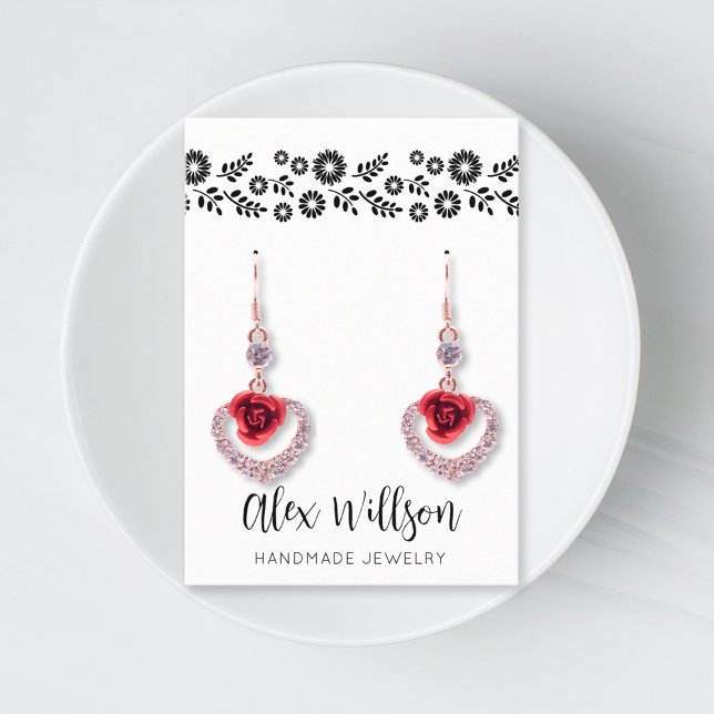 Cartão De Visita Joia Floral Simples, Preta e Branca (Criador carregado)