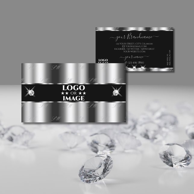 Cartão De Visita Joias aspergíveis pretas prateadas luxuosas com lo (Criador carregado)