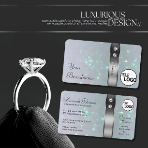 Cartão De Visita Joias de logotipos de pérolas de decoração azul