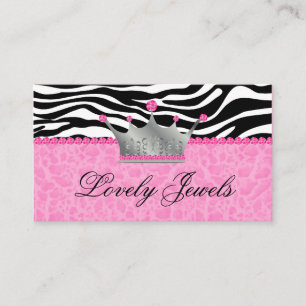 Cartão De Visita Joias de moda no leopardo-coroa Zebra Lace Rosa