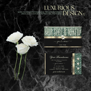 Cartão De Visita Joias Douradas com brilho verde moderno preto e fl