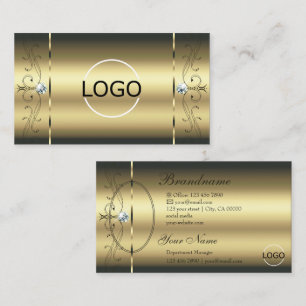 Cartão De Visita Joias Douradas e luxuosas, pretas, com logotipo e 