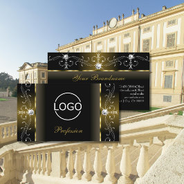 Cartão De Visita Joias Douradas e pretas luxuosas com logotipo